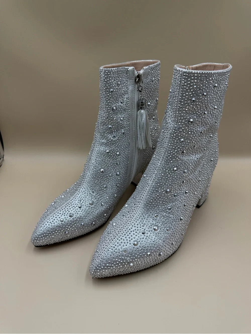 Sparkly Rhinestone Bridal Ankle Boots Size 8 Block Heel Wedding Party
